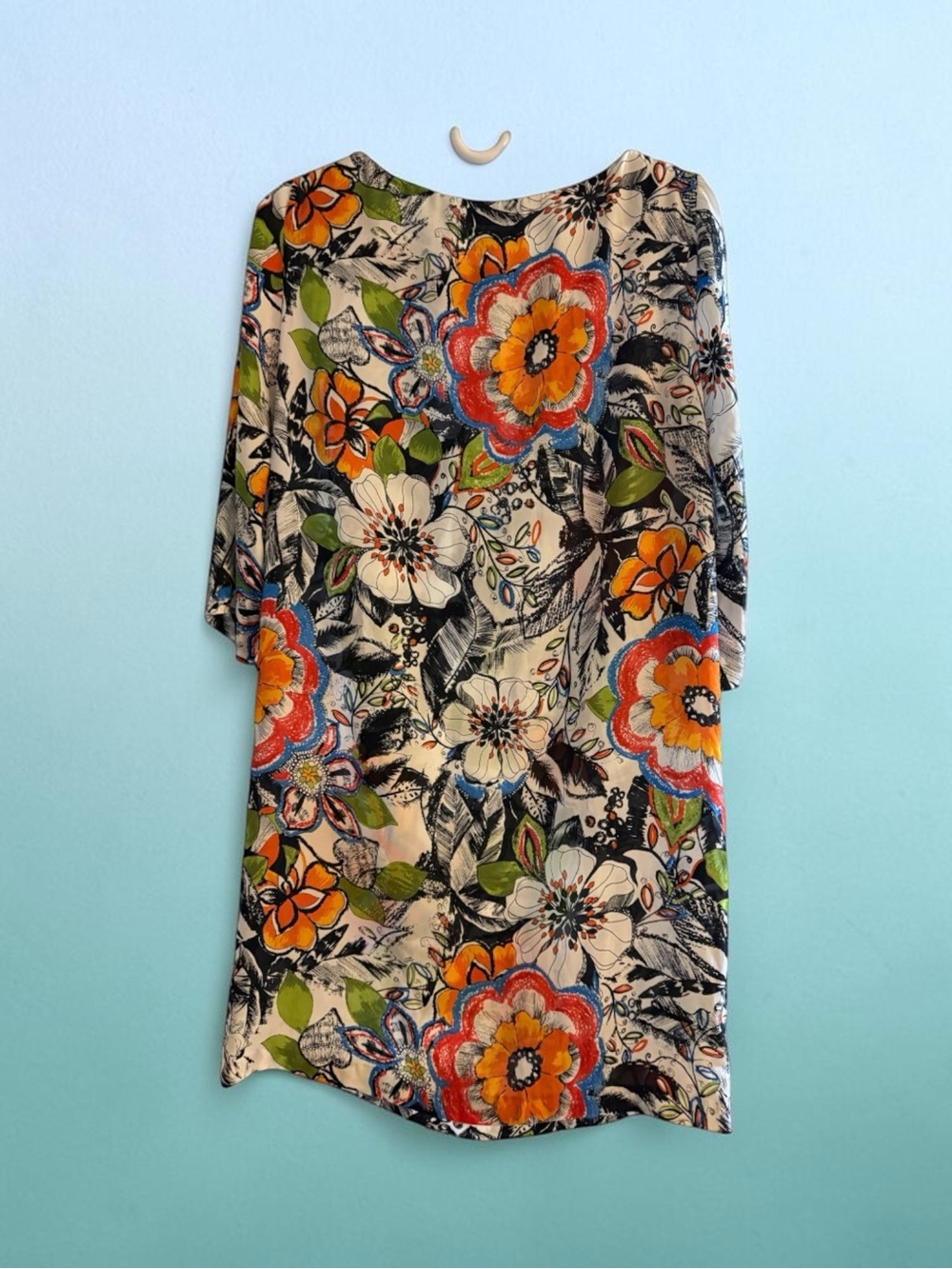 Zara Basic Cream Dress with Black and Lime Floral Print